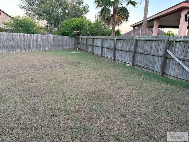 view of yard at dusk