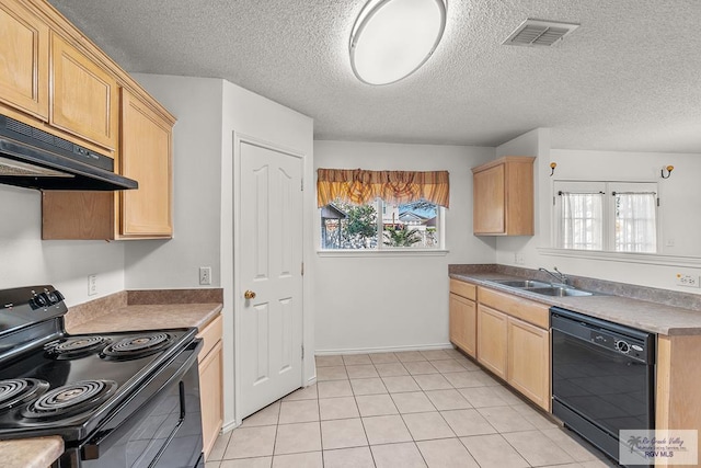 kitchen featuring a wealth of natural light, sink, black appliances, and extractor fan