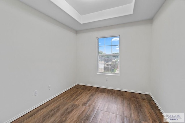 3017 Paradise Ave, Harlingen, TX 78552 - spare room featuring a tray ceiling, wood finished floors, and baseboards