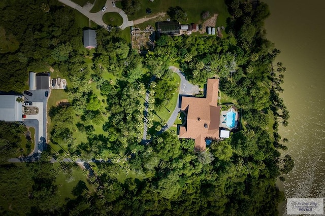 aerial view featuring a water view