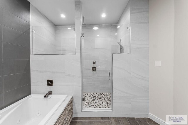 bathroom with plus walk in shower