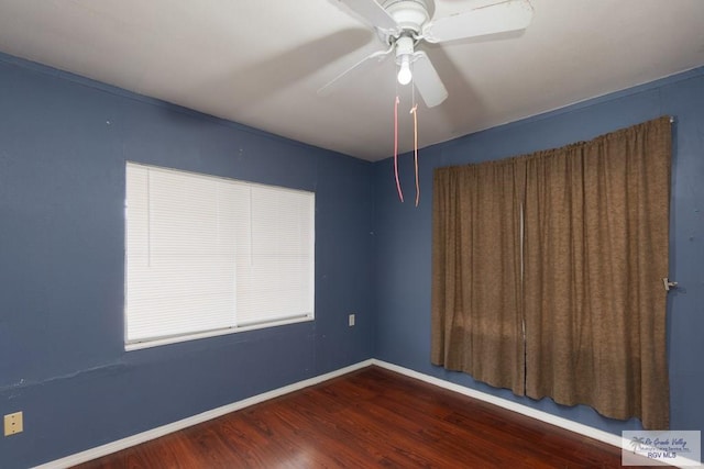 unfurnished room with wood-type flooring and ceiling fan