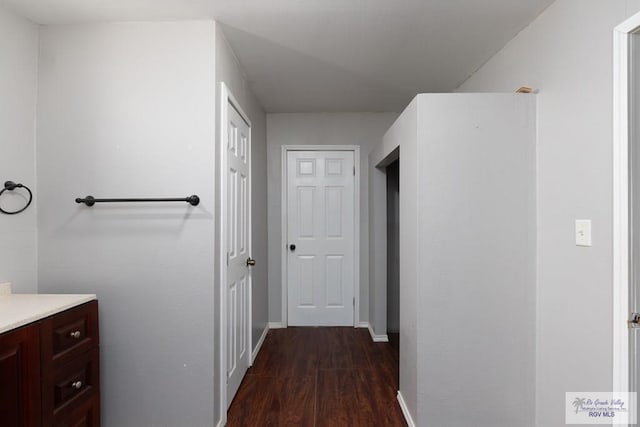 bathroom featuring vanity and hardwood / wood-style flooring