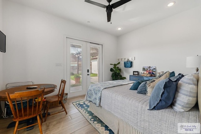 bedroom with ceiling fan and light hardwood / wood-style floors