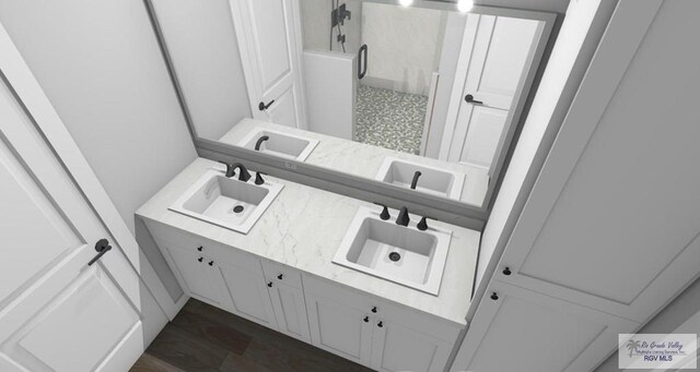 bathroom with vanity and walk in shower