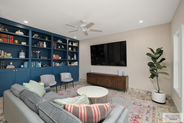 1215 Bluebonnet Dr, Brownsville, TX 78521 - living room with a ceiling fan and recessed lighting