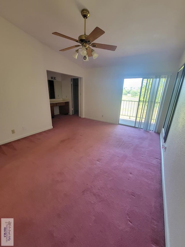 unfurnished living room with carpet flooring and ceiling fan