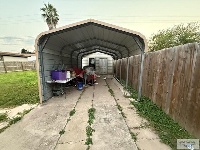 view of parking / parking lot featuring a carport