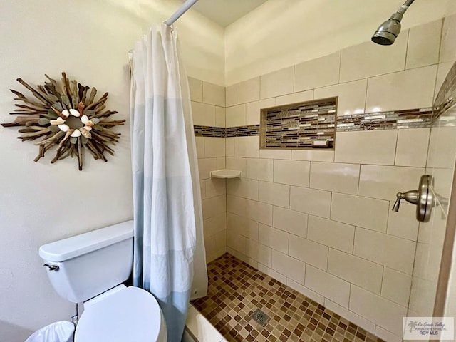 bathroom with toilet and a shower with curtain