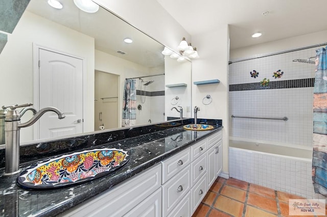 301 Houston Ave Unit 3402, Port Isabel, TX 78578 - full bath with double vanity, tiled shower / bath, recessed lighting, and tile patterned flooring