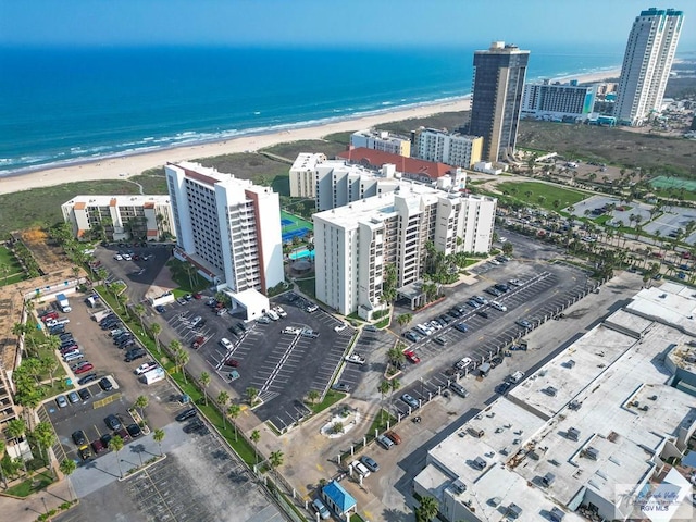 drone / aerial view with a view of the beach and a water view