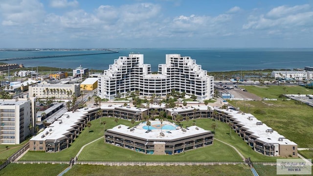 aerial view with a water view