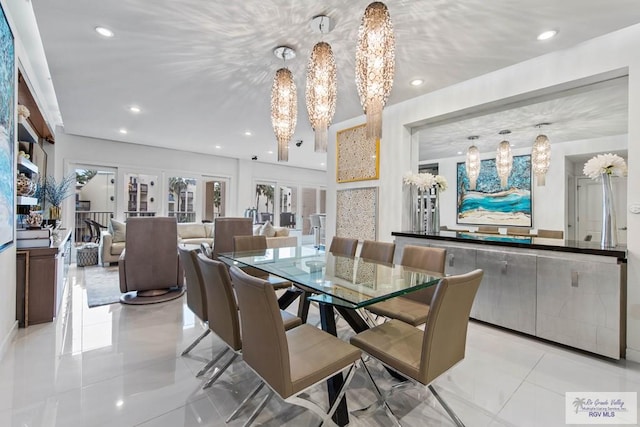 tiled dining area with french doors