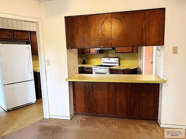 38 Palmetto Cir, Brownsville, TX 78521 - kitchen featuring white appliances, light countertops, under cabinet range hood, and baseboards
