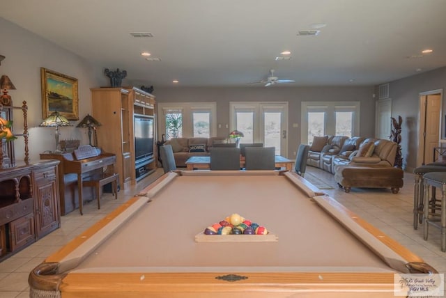 rec room with recessed lighting, visible vents, and tile patterned floors