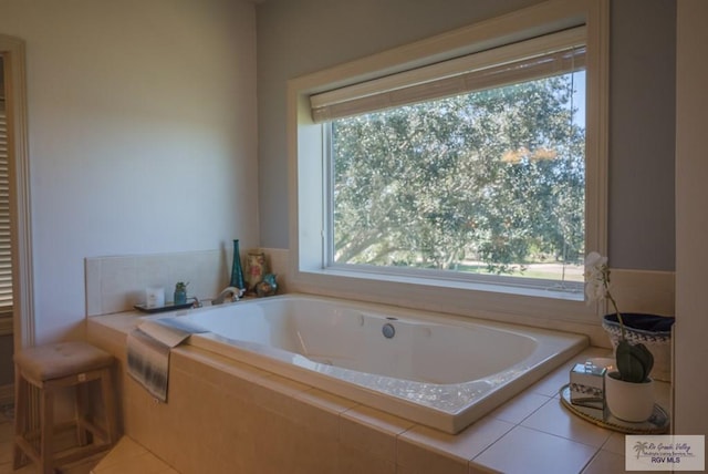 full bathroom featuring a garden tub and plenty of natural light