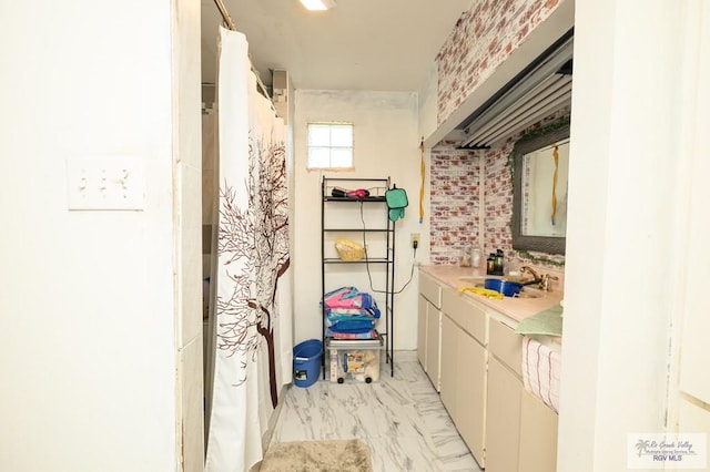 307 W Boone Ave, Pharr, TX 78577 - full bath with vanity, marble finish floors, and curtained shower