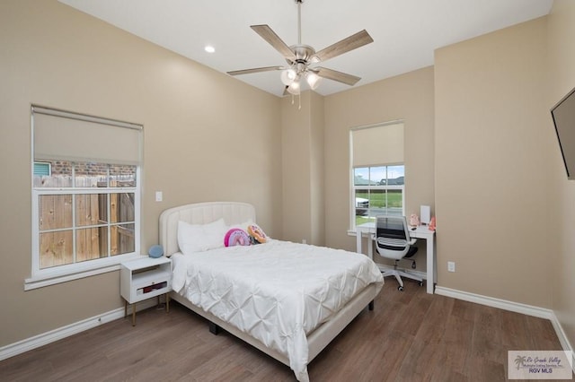 16620 W Duff Ct, Harlingen, TX 78552 - bedroom featuring wood finished floors, an office area, ceiling fan, and recessed lighting