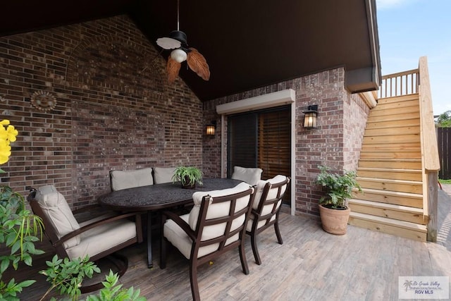 1675 Chipinque Dr, Brownsville, TX 78526 - view of patio / terrace featuring stairs, outdoor dining space, and ceiling fan