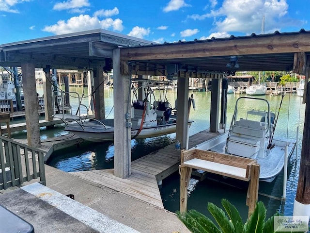 dock area featuring a water view