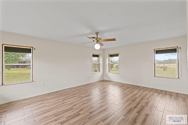 unfurnished room featuring a wealth of natural light and light hardwood / wood-style flooring