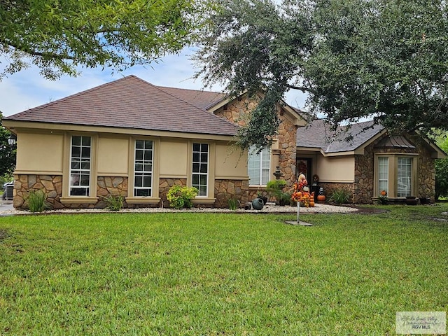 ranch-style house with a front lawn