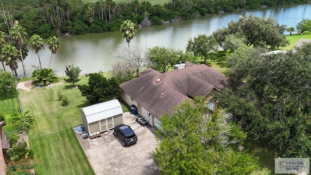 aerial view with a water view