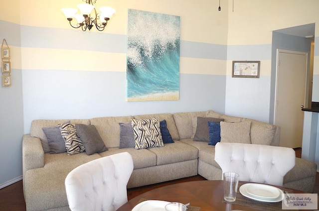 200 Padre Blvd Unit A314 1314, South Padre Island, TX 78597 - living room featuring a chandelier and wood finished floors