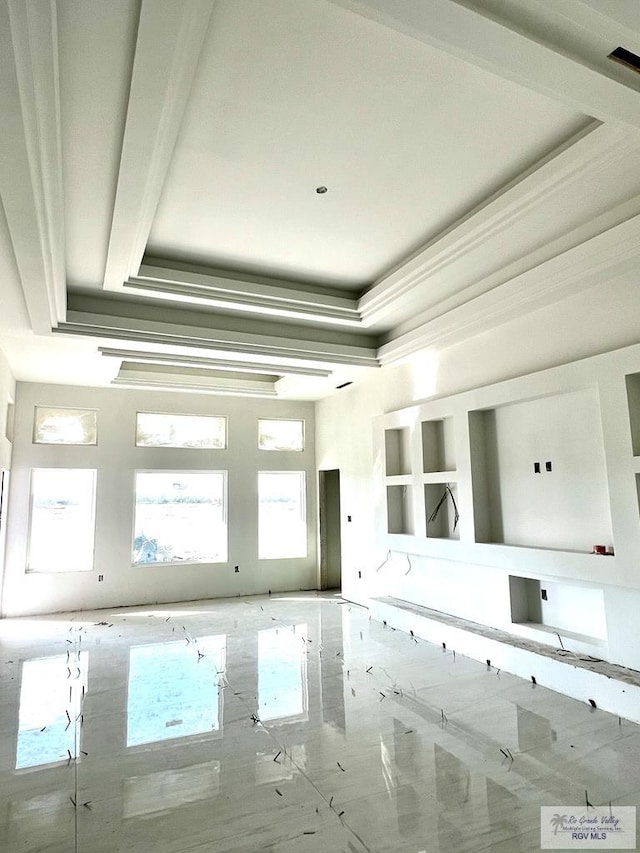 spare room with a tray ceiling