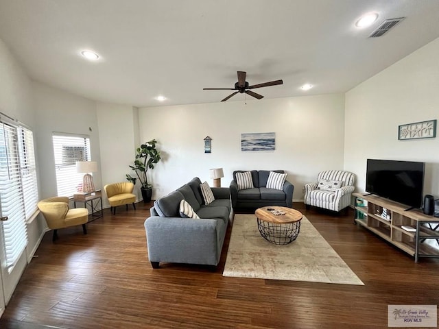 77 Santa Isabel Blvd Unit K 6, Laguna Vista, TX 78578 - living room with recessed lighting, ceiling fan, and dark wood-style floors
