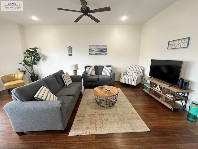 77 Santa Isabel Blvd Unit K 6, Laguna Vista, TX 78578 - living room featuring ceiling fan, dark wood-style floors, and recessed lighting