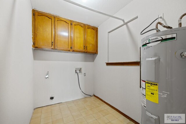3401 Del Mar Dr, Mission, TX 78574 - laundry room featuring washer hookup, cabinet space, electric water heater, and electric dryer hookup