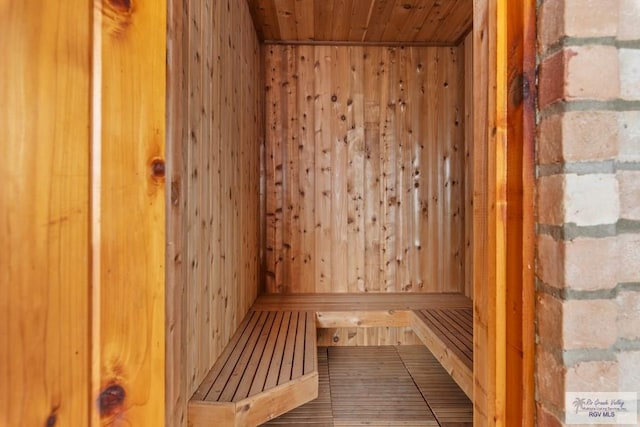 view of sauna with wood-type flooring