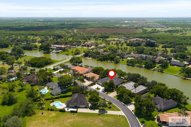 bird's eye view featuring a water view