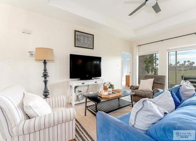 living room with ceiling fan