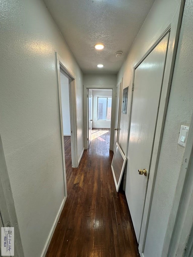 hallway with dark hardwood / wood-style floors