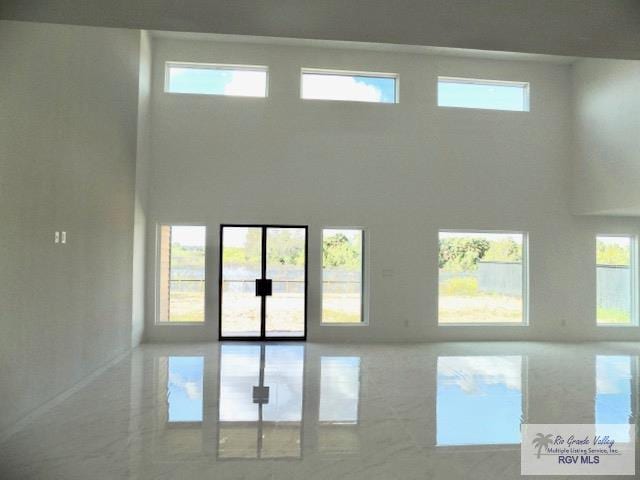 unfurnished room featuring a high ceiling and a healthy amount of sunlight