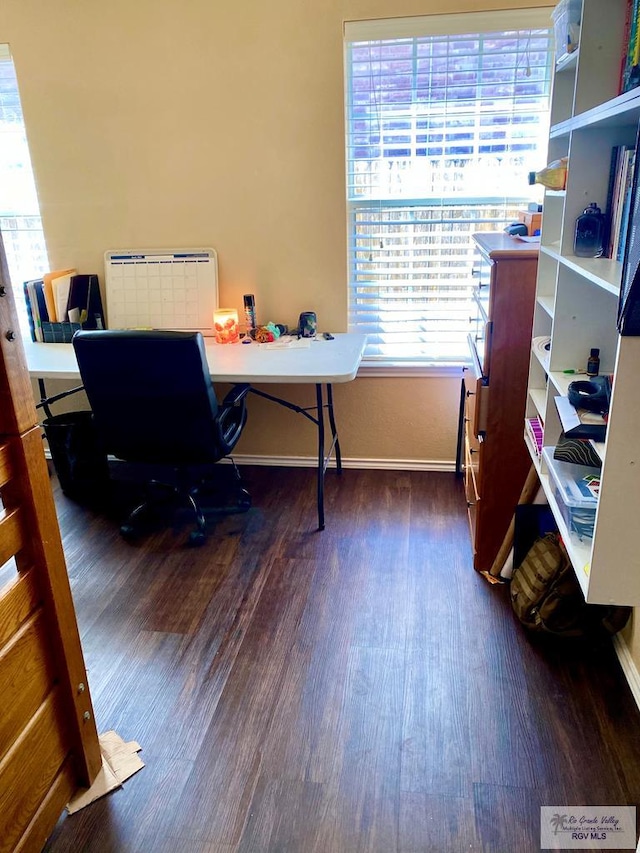 office space featuring dark hardwood / wood-style flooring