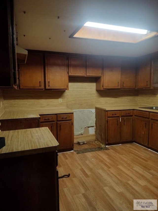 kitchen featuring light hardwood / wood-style floors, tasteful backsplash, and sink