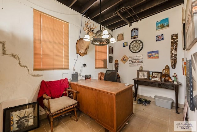 home office featuring light tile patterned floors