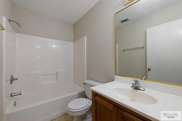 full bathroom featuring toilet, shower / tub combination, and vanity