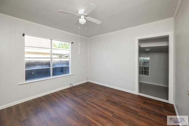 718 Pierce Ave, Harlingen, TX 78550 - unfurnished room featuring dark wood-style floors, ornamental molding, and ceiling fan