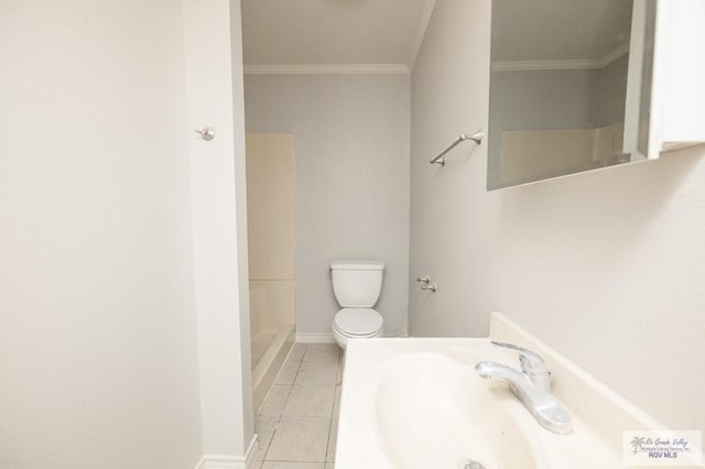 718 Pierce Ave, Harlingen, TX 78550 - full bath with tile patterned flooring, crown molding, a shower, and vanity