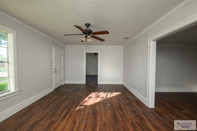 718 Pierce Ave, Harlingen, TX 78550 - spare room featuring a ceiling fan, wood finished floors, and crown molding