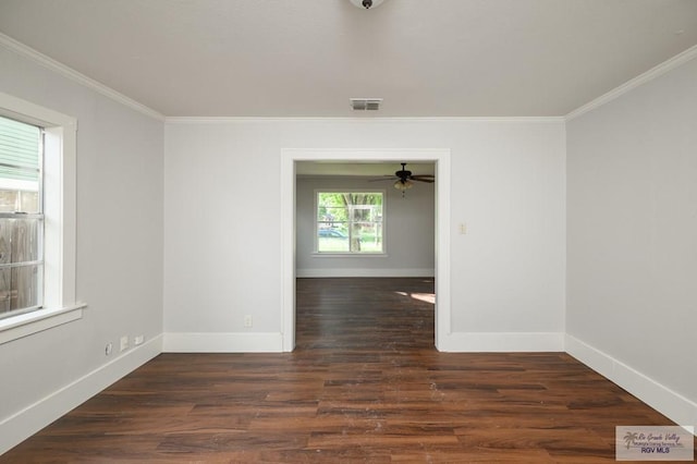 718 Pierce Ave, Harlingen, TX 78550 - empty room featuring crown molding, wood finished floors, and a ceiling fan