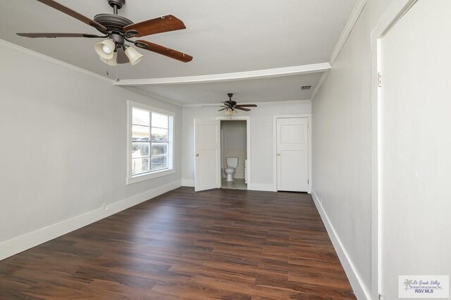 718 Pierce Ave, Harlingen, TX 78550 - spare room with ornamental molding, dark wood finished floors, and ceiling fan