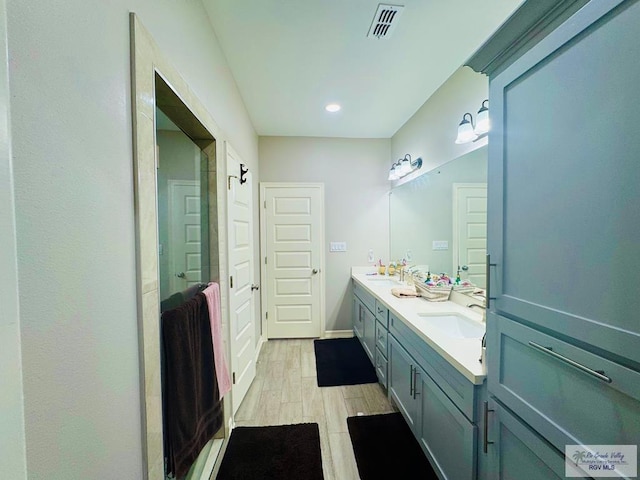 bathroom with vanity and wood-type flooring