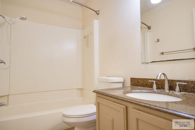 full bath featuring toilet, shower / tub combination, and vanity