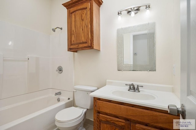 full bathroom featuring vanity, toilet, and shower / tub combination