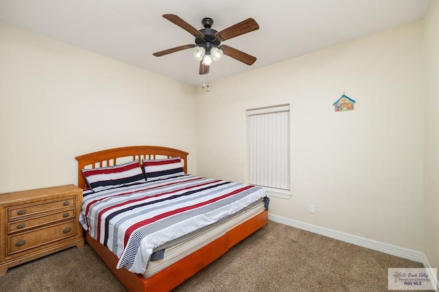 bedroom featuring carpet flooring and ceiling fan